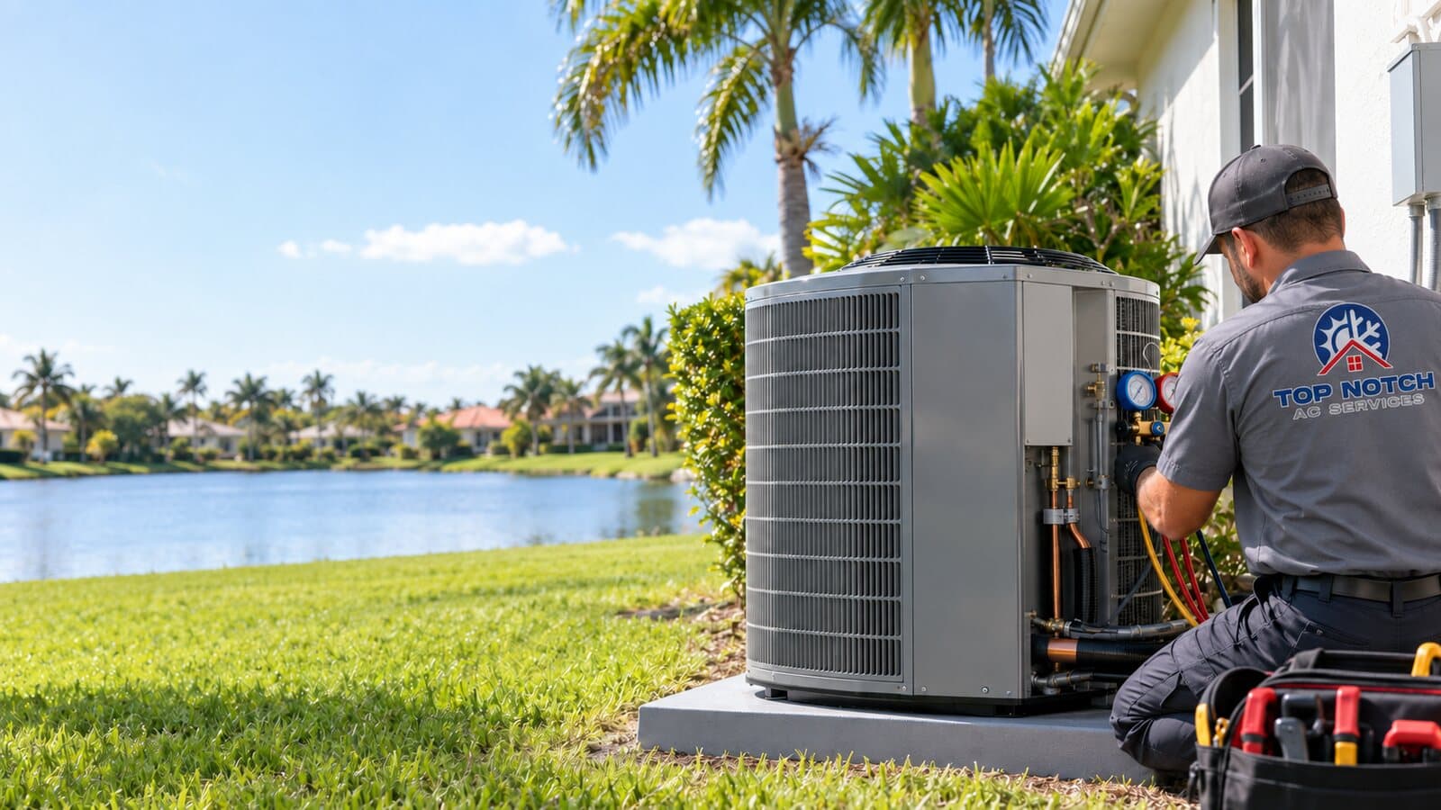 Professional AC installation at a South Florida home