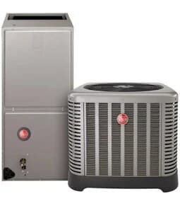 Central air conditioning system with indoor air handler and outdoor condenser